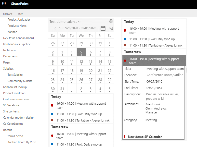 screenshot of Virto Calendar Overlay